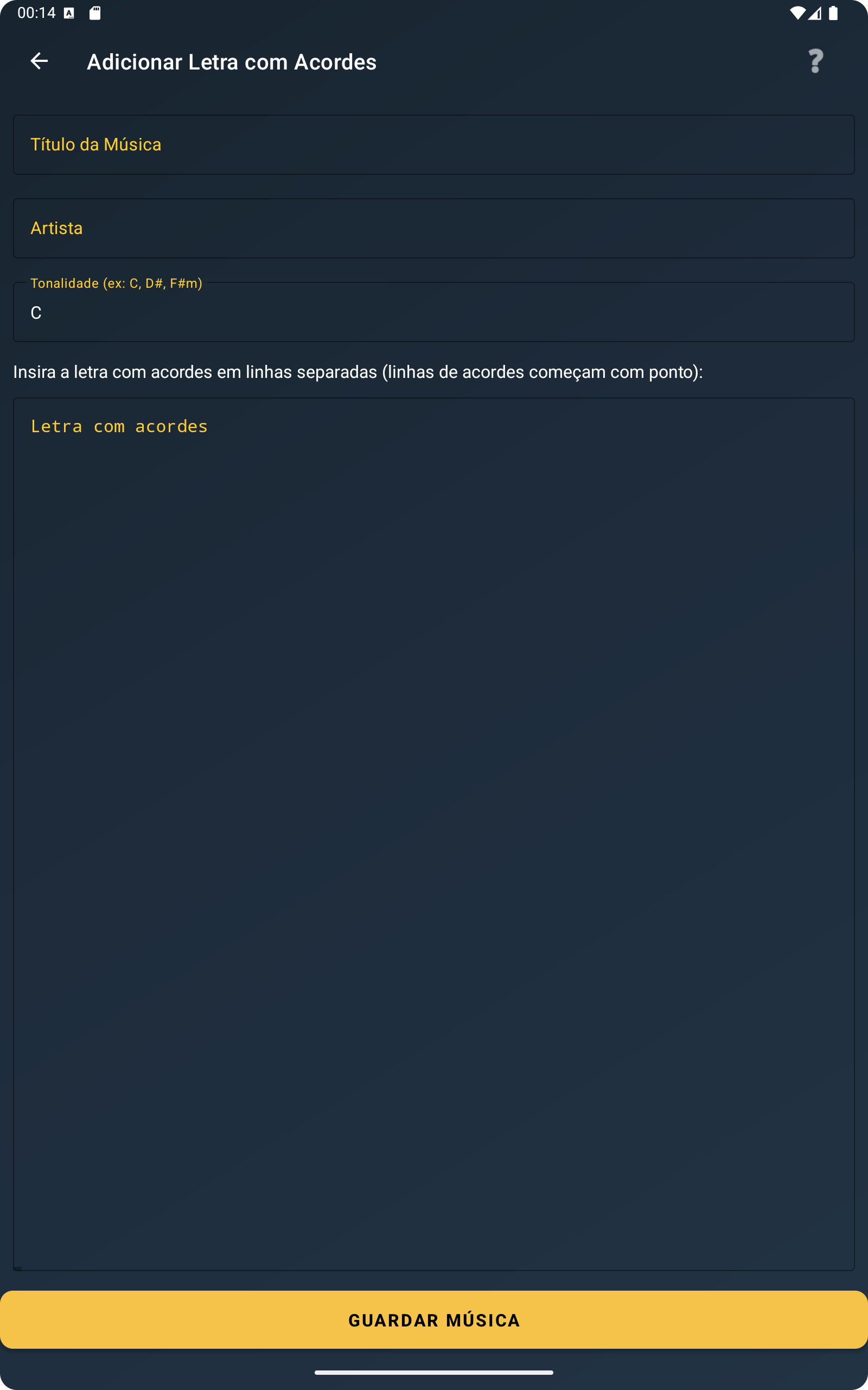 Editor de letra com acordes no ChordFlow