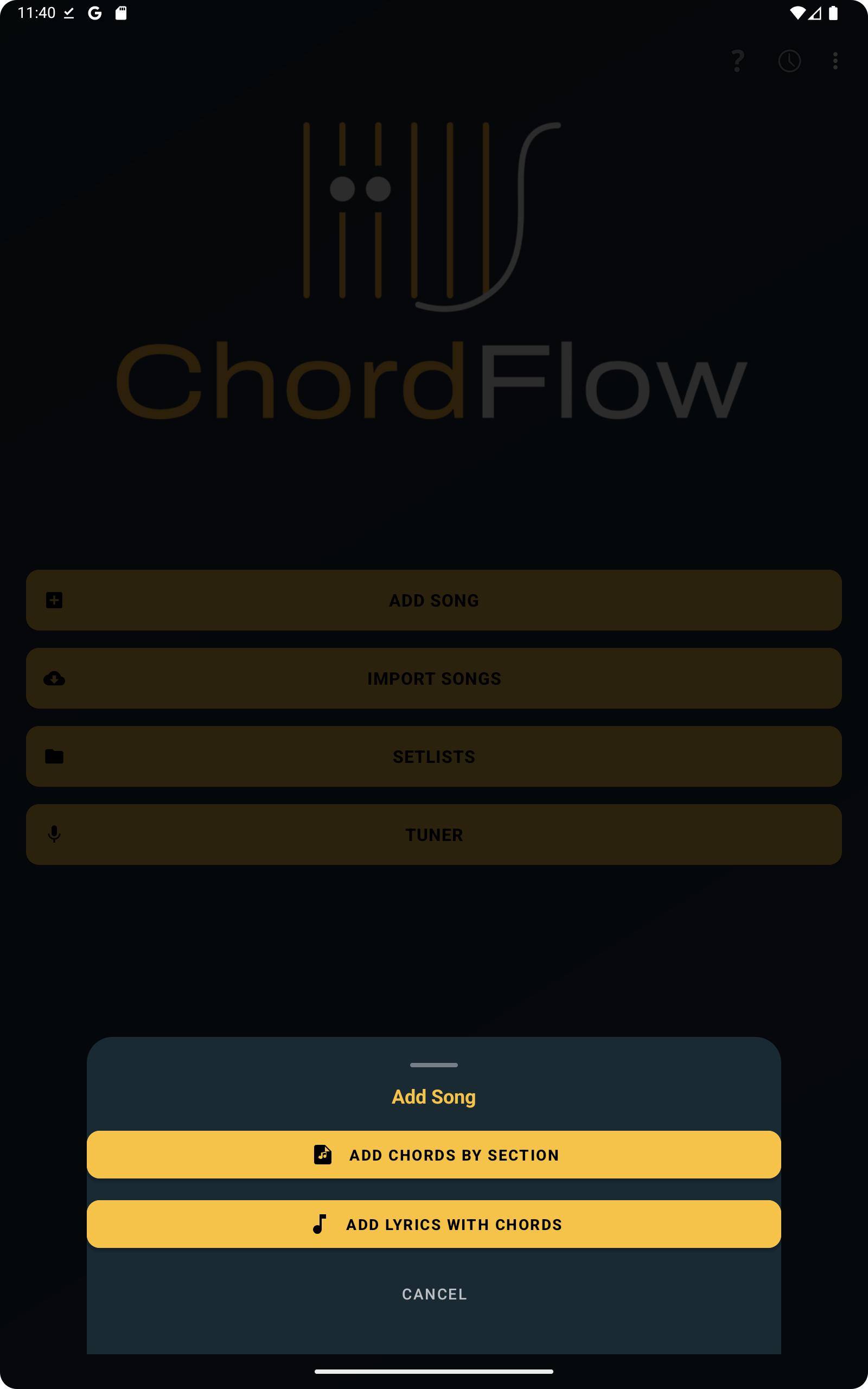 Add song options in ChordFlow