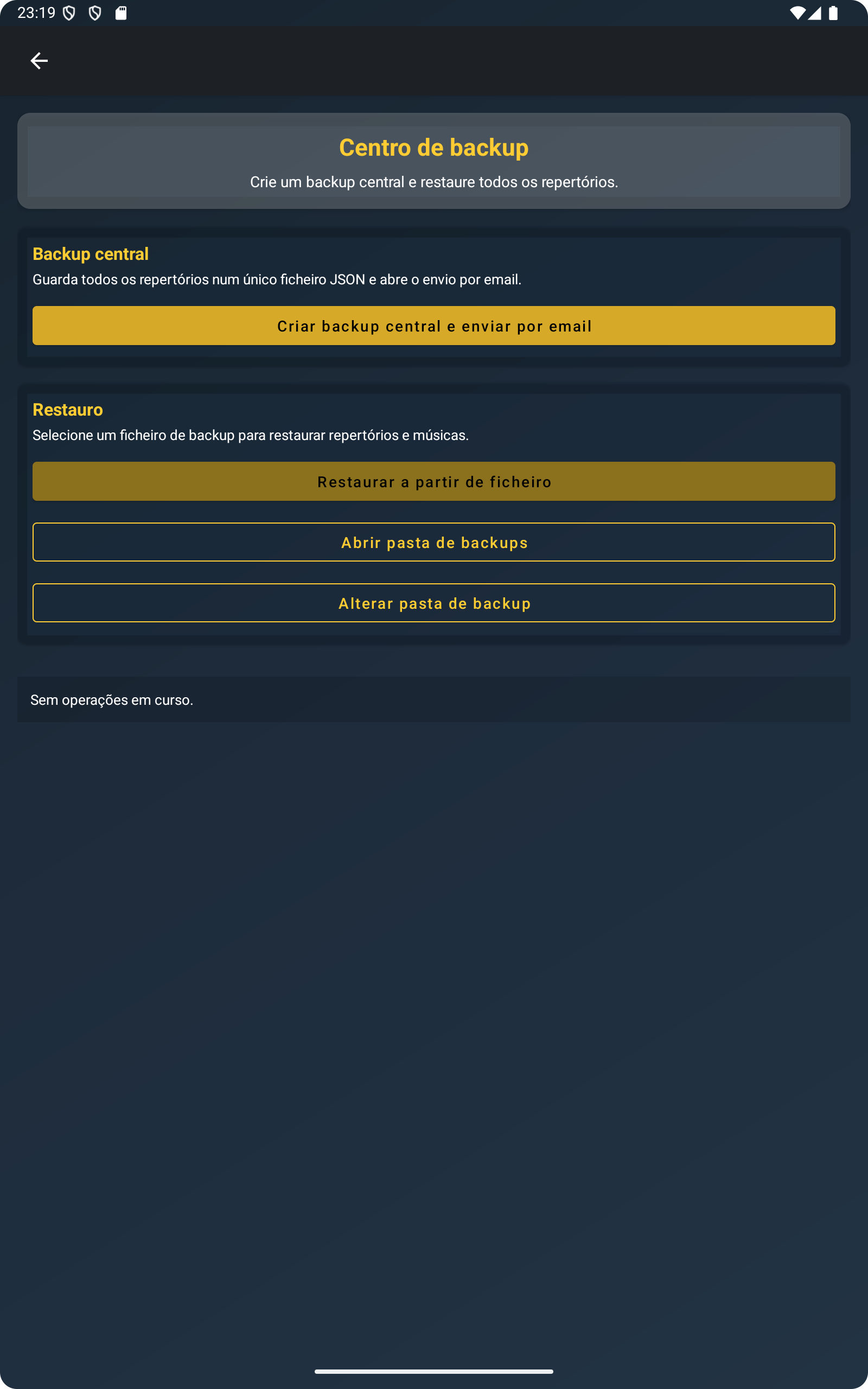 Ecr&atilde; de backup no ChordFlow