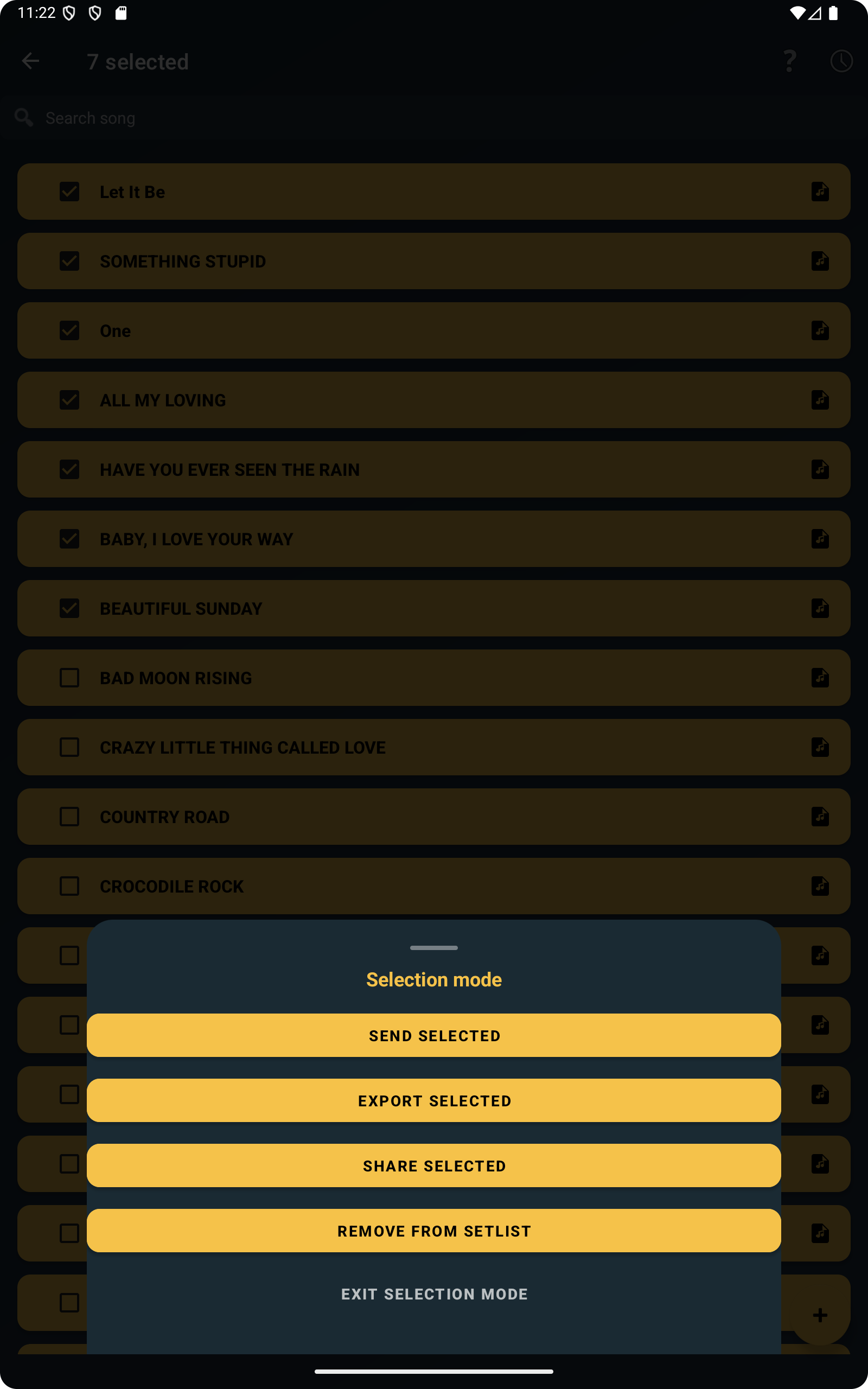 Exporting selected songs in ChordFlow