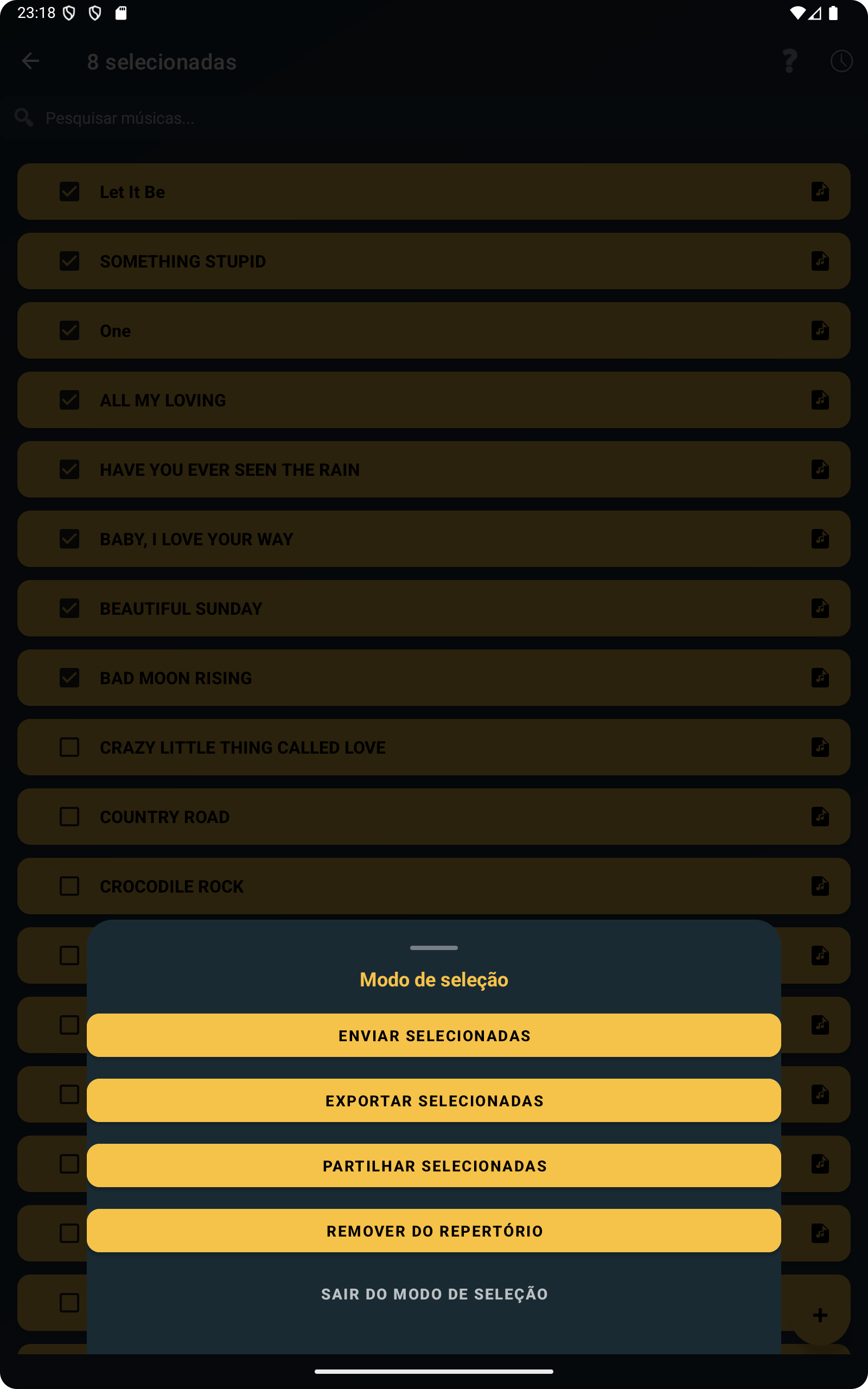 Exportar m&uacute;sicas selecionadas no ChordFlow