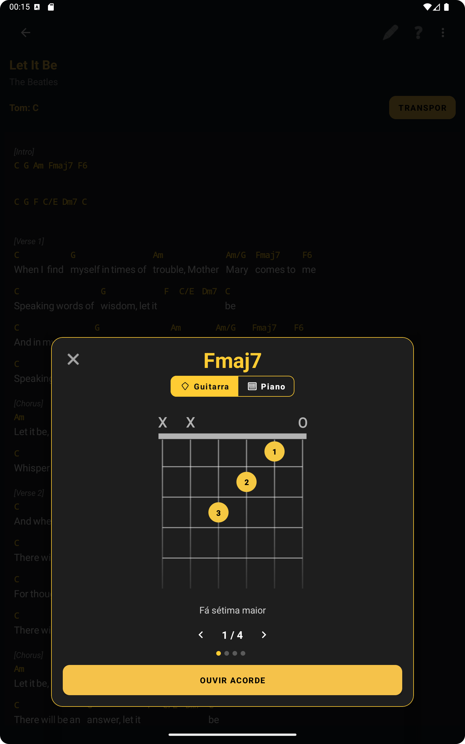 Diagrama de acorde de guitarra no ChordFlow