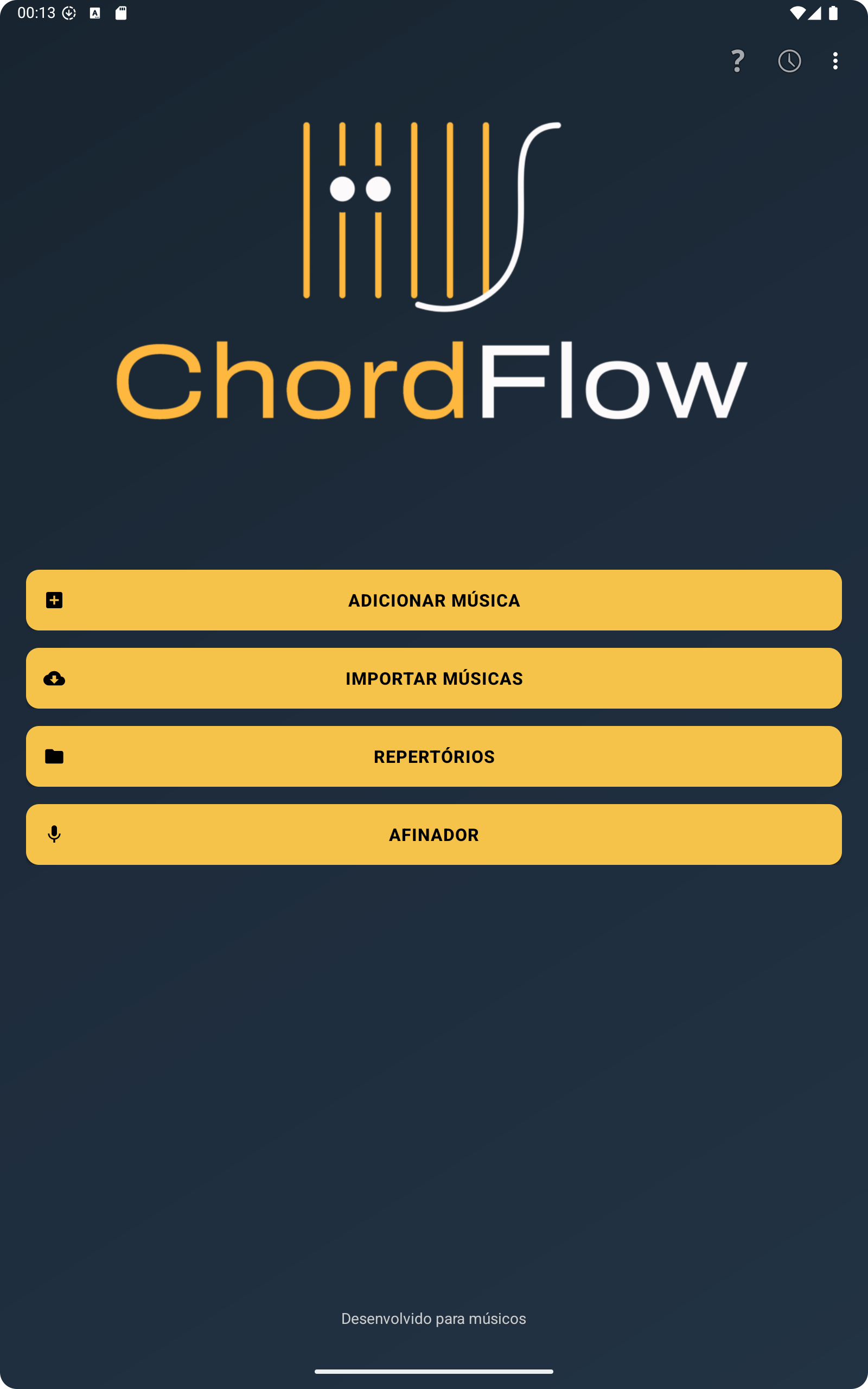 Menu principal do ChordFlow