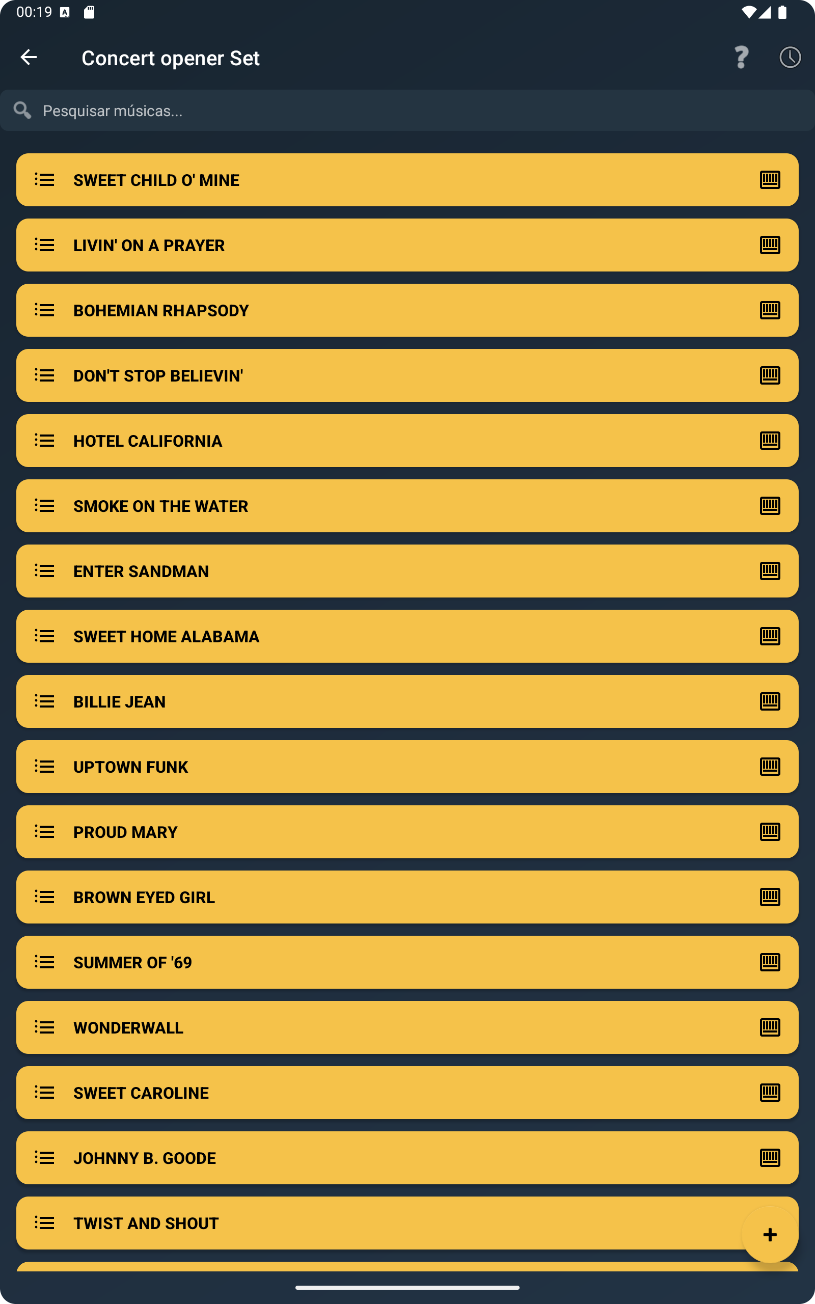 Lista de m&uacute;sicas no ChordFlow