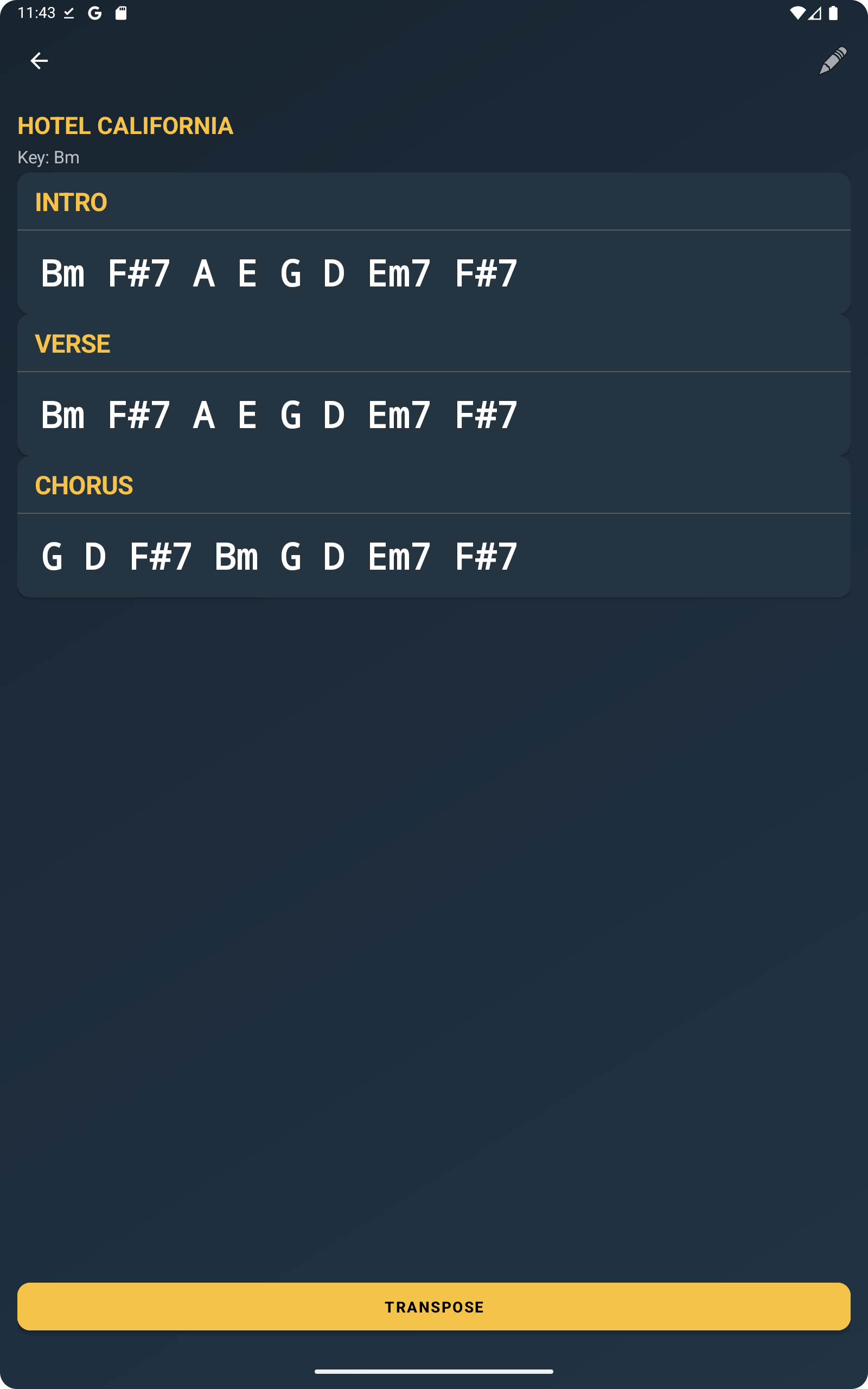 Chord-only song view in ChordFlow