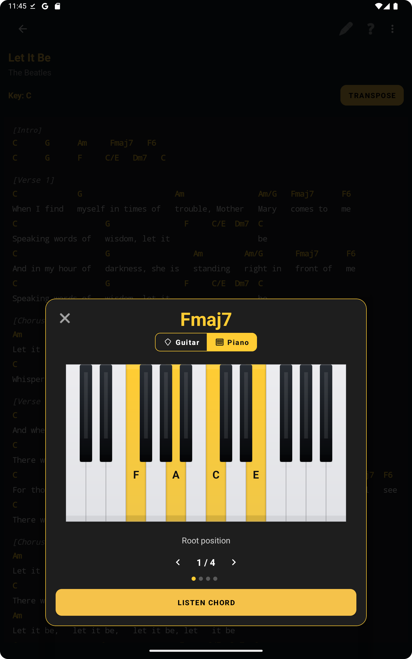 ChordFlow piano chord view