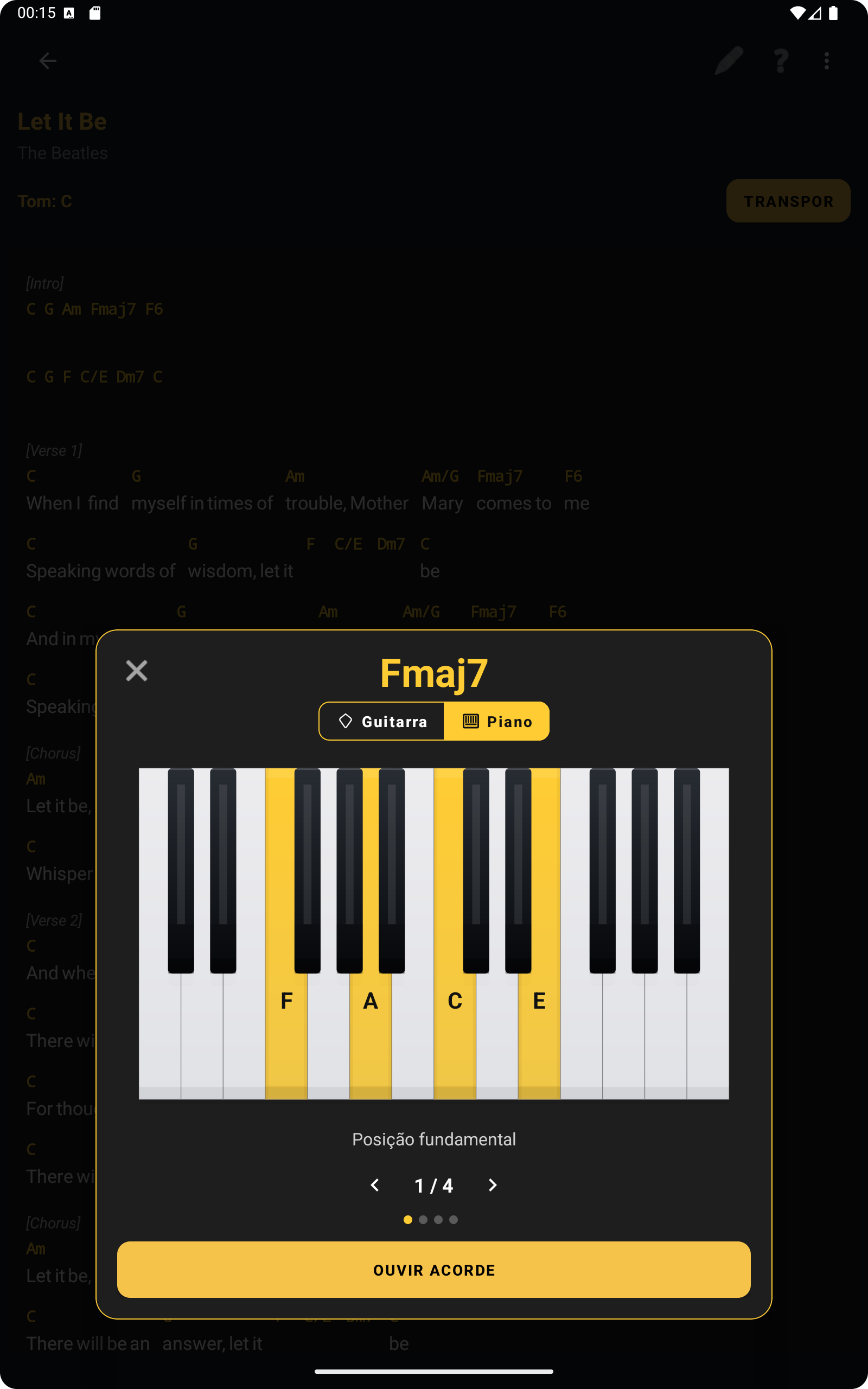 Diagrama de acorde de piano no ChordFlow
